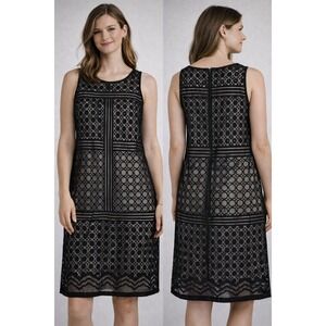 Max Studio Lace Shift Dress Women Small Black White Geometric Boho Cocktail